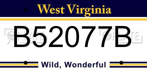B52077B West Virginia License Plate