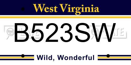 B523SW West Virginia License Plate