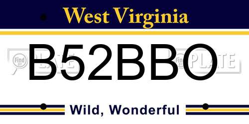 B52BBO West Virginia License Plate