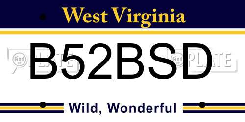 B52BSD West Virginia License Plate