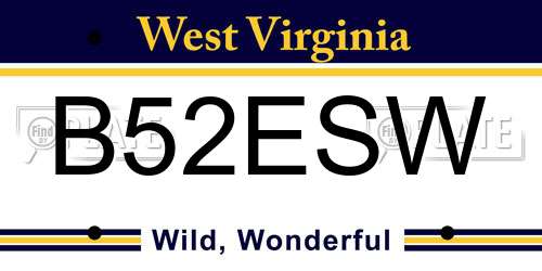 B52ESW West Virginia License Plate