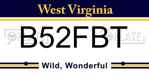 B52FBT West Virginia License Plate