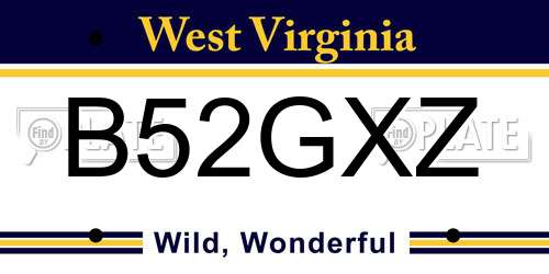 B52GXZ West Virginia License Plate