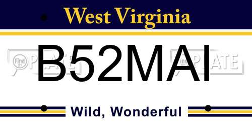 B52MAI West Virginia License Plate