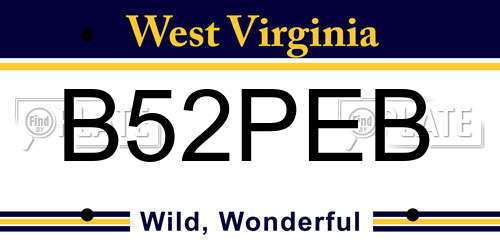B52PEB West Virginia License Plate