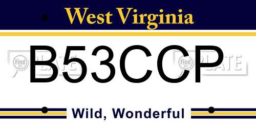 B53CCP West Virginia License Plate