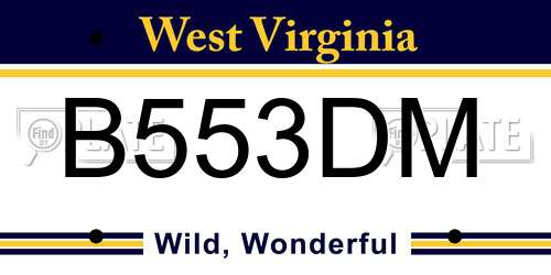 B553DM West Virginia License Plate
