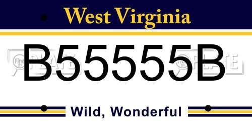 B55555B West Virginia License Plate