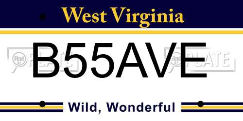 B55AVE West Virginia License Plate