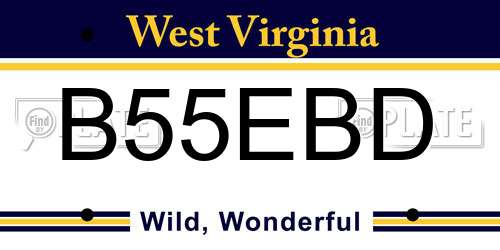 B55EBD West Virginia License Plate
