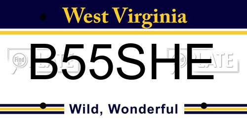 B55SHE West Virginia License Plate
