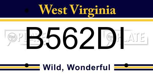B562DI West Virginia License Plate