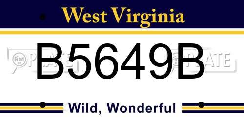 B5649B West Virginia License Plate