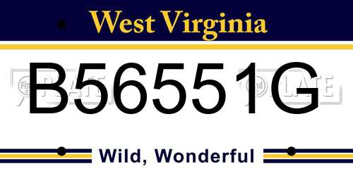 B56551G West Virginia License Plate