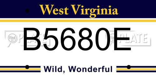 B5680E West Virginia License Plate
