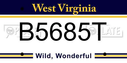 B5685T West Virginia License Plate