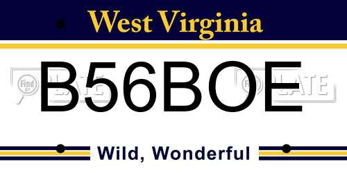 B56BOE West Virginia License Plate