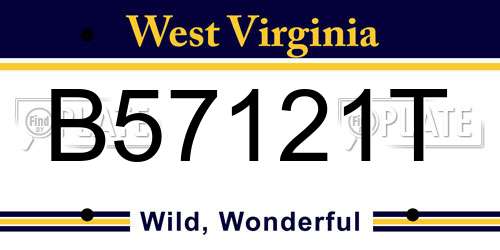 B57121T West Virginia License Plate