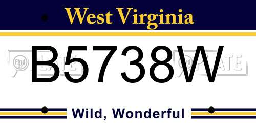 B5738W West Virginia License Plate