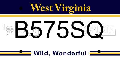 B575SQ West Virginia License Plate