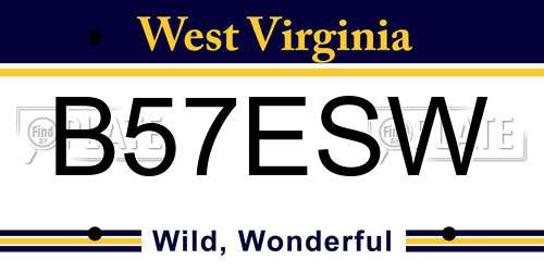 B57ESW West Virginia License Plate