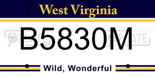 B5830M West Virginia License Plate