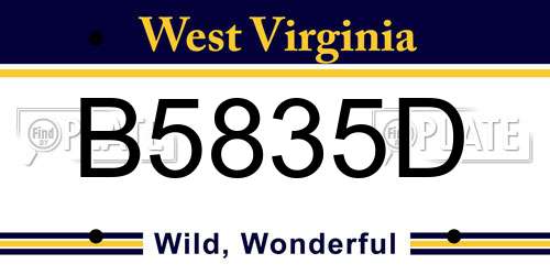 B5835D West Virginia License Plate