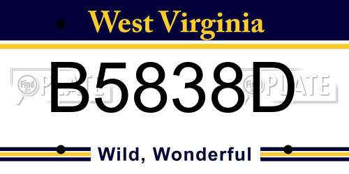B5838D West Virginia License Plate