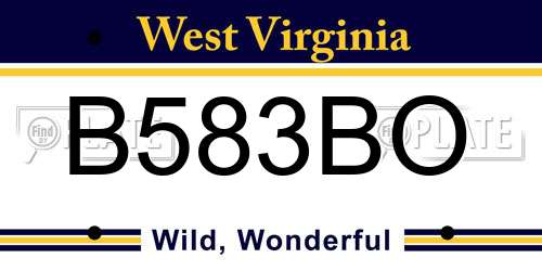 B583BO West Virginia License Plate