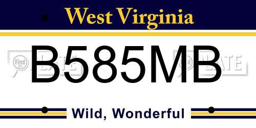 B585MB West Virginia License Plate