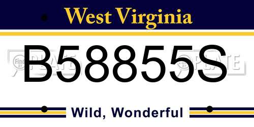 B58855S West Virginia License Plate