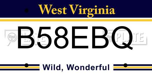 B58EBQ West Virginia License Plate