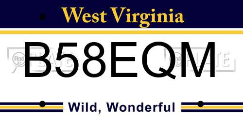 B58EQM West Virginia License Plate