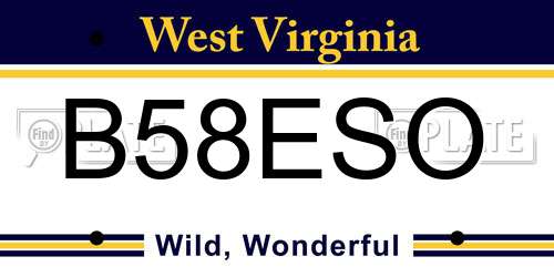 B58ESO West Virginia License Plate