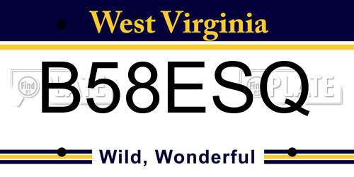 B58ESQ West Virginia License Plate