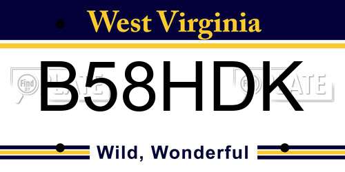 B58HDK West Virginia License Plate