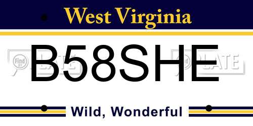 B58SHE West Virginia License Plate