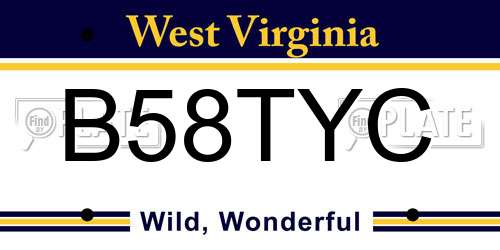 B58TYC West Virginia License Plate