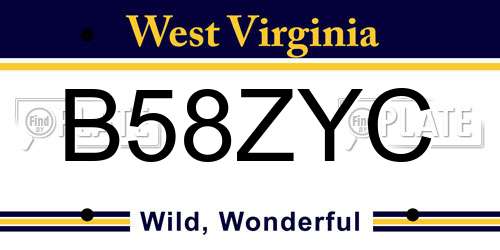 B58ZYC West Virginia License Plate