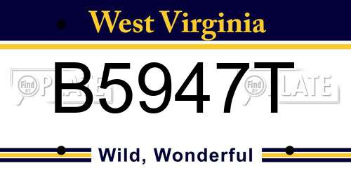 B5947T West Virginia License Plate