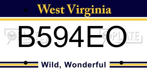 B594EO West Virginia License Plate