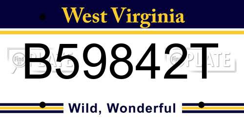 B59842T West Virginia License Plate