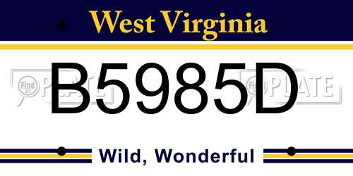 B5985D West Virginia License Plate