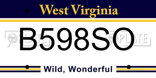 B598SO West Virginia License Plate