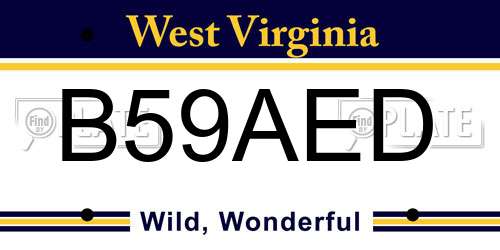 B59AED West Virginia License Plate