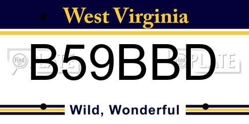 B59BBD West Virginia License Plate