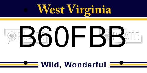 B60FBB West Virginia License Plate