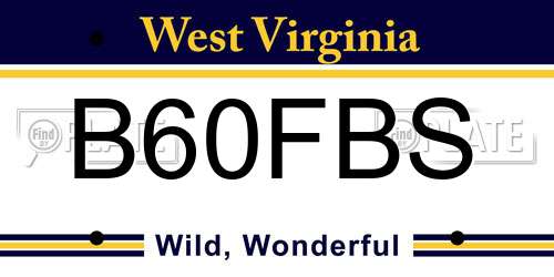 B60FBS West Virginia License Plate
