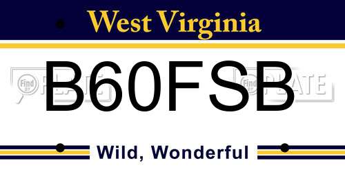 B60FSB West Virginia License Plate