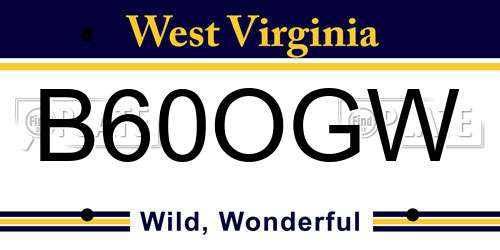 B60OGW West Virginia License Plate